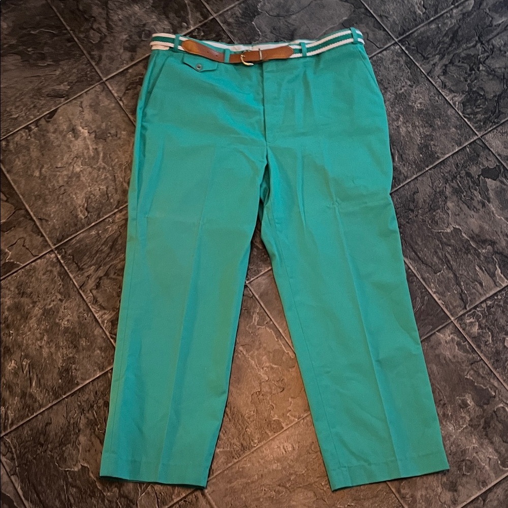 ⭐️NWT Vintage BAHAMA SEARS Men's Teal Pants with Belt Holiday Resortwear Coastal